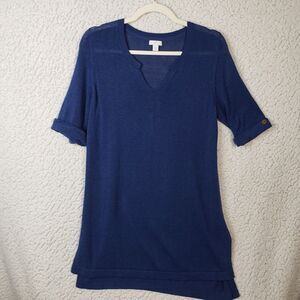 J Jill Tunic Dress Womens S Blue Tunic Split Neck 3/4 Sleeve Boho Casual Luxe